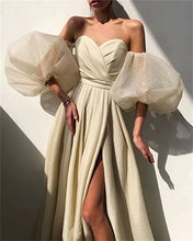 Load image into Gallery viewer, Prom Dresses 2023 with Puffy Sleeves Glitter Split Pleats