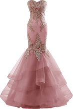 Load image into Gallery viewer, Prom Dress 2023 Long Mermaid Dresses for Women Tulle Sweetheart Embroidery Horsehair
