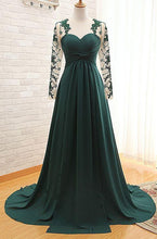 Load image into Gallery viewer, Hunt Green Prom Dress 2023 Illusion Long Sleeves Sweetheart Pleats