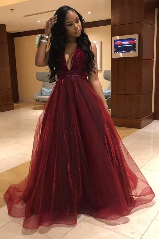 Burgundy Plus Size Prom Dress 2023 Black Girls Slay V Neck Sleeveless DCdress Burgundy Plus Size Prom Dress 2023 Black Girls Slay V Neck Sleeveless DCdress