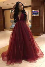 Load image into Gallery viewer, Burgundy Plus Size Prom Dress 2023 Black Girls Slay V Neck Sleeveless Tulle