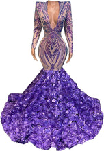 Load image into Gallery viewer, Sexy Prom Dress 2023 Long Sleeve V Neck Mermaid Sequined Zipper Up Back