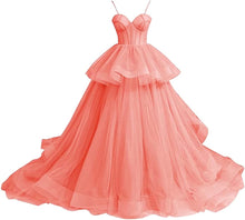 Load image into Gallery viewer, Puffy Prom Dress 2023 Ball Gowns Sweetheart Neck Horsehair Tulle Spaghetti Straps Corset Back