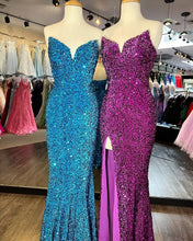 Load image into Gallery viewer, Sexy Prom Dress 2023 Sequin Mermaid V Neck Long with High Slit Sparkly Corset Back