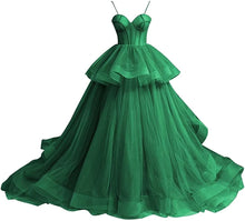 Load image into Gallery viewer, Puffy Prom Dress 2023 Ball Gowns Sweetheart Neck Horsehair Tulle Spaghetti Straps Corset Back