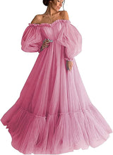 Load image into Gallery viewer, Long Puffy Sleeve Prom Dress 2023 Off the Shoulder A-line Sweetheart Neck for Women Corset Back