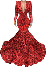 Load image into Gallery viewer, Sexy Prom Dress 2023 Long Sleeve V Neck Mermaid Sequined Zipper Up Back