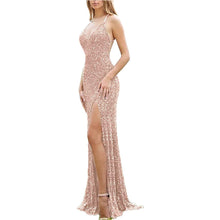 Load image into Gallery viewer, Women's Spaghetti Straps Sequin Prom Dress 2023 Mermaid V Neck with Slit Crisscross Back