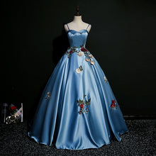 Load image into Gallery viewer, Elegant Prom Dress 2023 Satin Flower Embroidery Spaghetti Straps