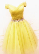 Load image into Gallery viewer, Yellow Short Prom Dress 2023 Off the Shoulder Tulle