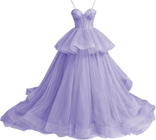Load image into Gallery viewer, Puffy Prom Dress 2023 Ball Gowns Sweetheart Neck Horsehair Tulle Spaghetti Straps Corset Back