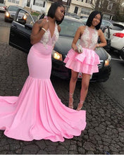 Load image into Gallery viewer, Pink Prom Dress 2023 Black Girls Slay Halter Neck Beaded with Pleats Long