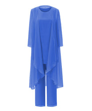 Load image into Gallery viewer, Teal Blue Mother of the Bride Dress - 3 Pieces Chiffon Jacket Vest Pants Plus Size Petite