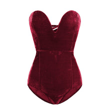 Load image into Gallery viewer, Halloween Bodysuit Corset Back Blue Red Green Velvet Bodysuit