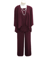 Load image into Gallery viewer, Mauve Chiffon Lace Mother of the Bride Dress Pants Suits 3 Pieces