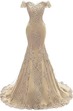 Load image into Gallery viewer, Gold Prom Dress 2022 Off-the-shoulder Mermaid with Corset Back