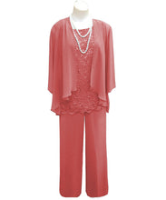Load image into Gallery viewer, Mauve Chiffon Lace Mother of the Bride Dress Pants Suits 3 Pieces