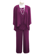 Load image into Gallery viewer, Mauve Chiffon Lace Mother of the Bride Dress Pants Suits 3 Pieces
