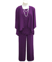 Load image into Gallery viewer, Mauve Chiffon Lace Mother of the Bride Dress Pants Suits 3 Pieces