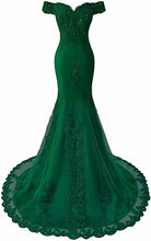 Load image into Gallery viewer, Mermaid Off-the-shoulder Green Lace Prom Dress 2022 Corset Back Long Evening Dress
