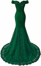 Load image into Gallery viewer, Mermaid Off-the-shoulder Green Lace Prom Dress 2022 Corset Back Long Evening Dress