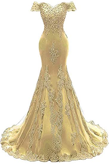 Gold Prom Dress 2022 Off-the-shoulder Mermaid with Corset Back DCdress Gold Prom Dress 2022 Off-the-shoulder Mermaid with Corset Back DCdress