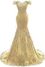 Load image into Gallery viewer, Gold Prom Dress 2022 Off-the-shoulder Mermaid with Corset Back