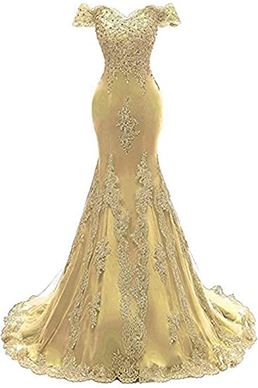 Gold Prom Dress 2022 Off-the-shoulder Mermaid with Corset Back