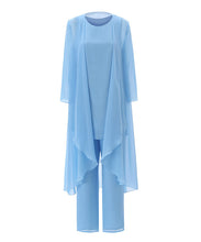 Load image into Gallery viewer, Teal Blue Mother of the Bride Dress - 3 Pieces Chiffon Jacket Vest Pants Plus Size Petite