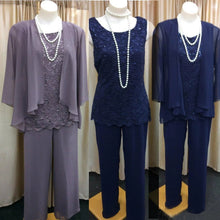 Load image into Gallery viewer, Mauve Chiffon Lace Mother of the Bride Dress Pants Suits 3 Pieces