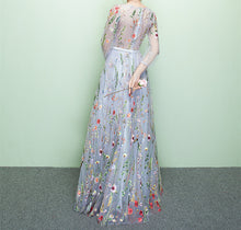 Load image into Gallery viewer, Floral Prom Dress 2023 Illusion Neck Embroidery Tulle