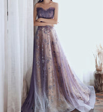 Load image into Gallery viewer, Purple Long Prom Dress 2023 Strapless Floral Sequined Horsehair