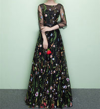 Load image into Gallery viewer, Floral Prom Dress 2023 Illusion Neck Embroidery Tulle