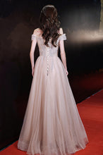 Load image into Gallery viewer, Pink Prom Dress 2023 Off the Shoulder Beaded Corset Back