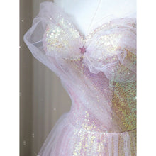 Load image into Gallery viewer, Pink Prom Dress 2023 Off the Shoulder Sequined Tulle with Pleats