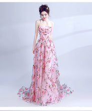 Load image into Gallery viewer, Floral Pink Prom Dress 2023 Fairy Strapless Corset Back