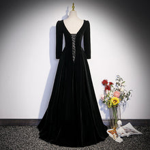 Load image into Gallery viewer, Black Prom Dress 2023 Velvet Long Sleeves Corset Back