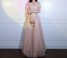 Load image into Gallery viewer, Pink Prom Dress 2023 Off the Shoulder Beaded Corset Back