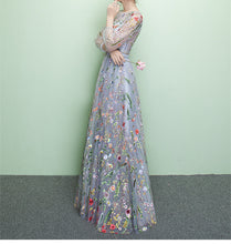 Load image into Gallery viewer, Floral Prom Dress 2023 Illusion Neck Embroidery Tulle