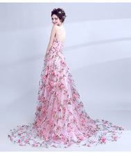 Load image into Gallery viewer, Floral Pink Prom Dress 2023 Fairy Strapless Corset Back