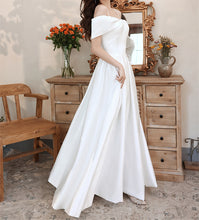 Load image into Gallery viewer, White Prom Dress 2023 Off the Shoulder Corset Back Satin