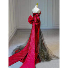 Load image into Gallery viewer, Red Prom Dress 2023 Off the Shoulder Corset Back with Bow(s) Ribbon
