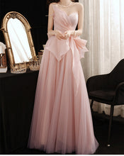 Load image into Gallery viewer, Pink Prom Dress 2023 Elegant Draping Pearls Tulle with Bow(s)