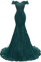Load image into Gallery viewer, Mermaid Off-the-shoulder Green Lace Prom Dress 2022 Corset Back Long Evening Dress