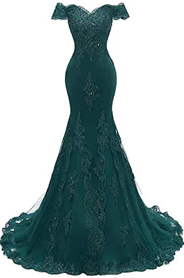Mermaid Off-the-shoulder Green Lace Prom Dress 2022 Corset Back Long Evening Dress