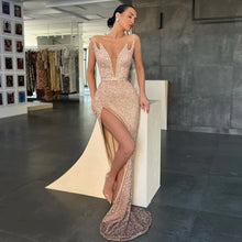 Load image into Gallery viewer, Pink Prom Dress 2023 Plunging Neck Sleeveless with Slit Sequin