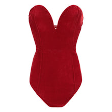 Load image into Gallery viewer, Halloween Bodysuit Corset Back Blue Red Green Velvet Bodysuit