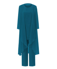 Load image into Gallery viewer, Teal Blue Mother of the Bride Dress - 3 Pieces Chiffon Jacket Vest Pants Plus Size Petite