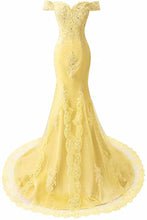 Load image into Gallery viewer, Gold Prom Dress 2022 Off-the-shoulder Mermaid with Corset Back