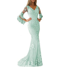 Load image into Gallery viewer, Lace Appliques Prom Dresses 2023 Illusion Sleeves V Neck